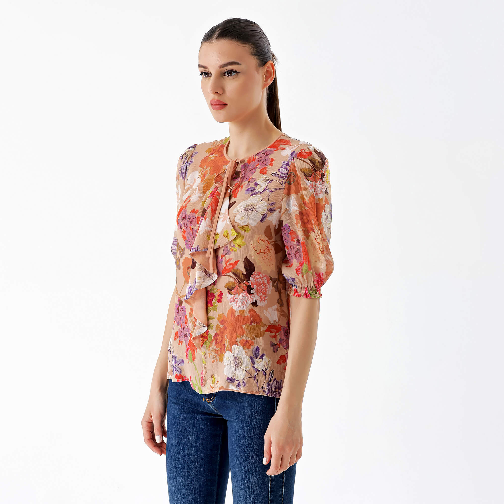 Etro-Pink Silk-Blend Floral Printed Blouse